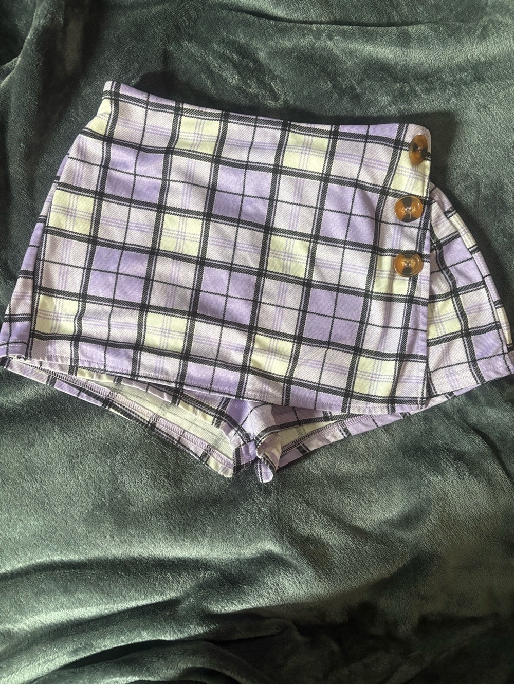 High-Waist Lavender Plaid Women’s Skort with Side Buttons
